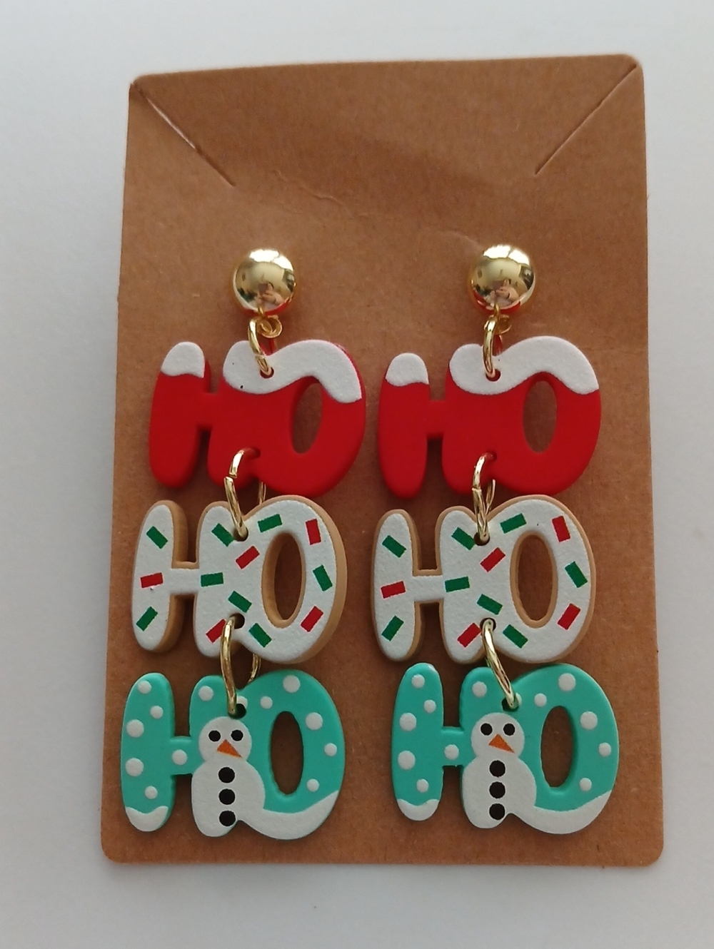 Fashion Jewelry Red, White, Teal Holiday 'HO HO HO' Dangle Earrings